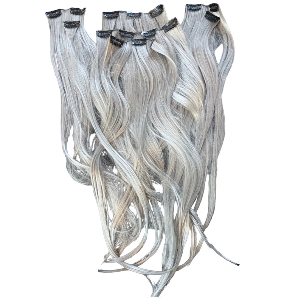 Silver grey clip in hair extensions 24”